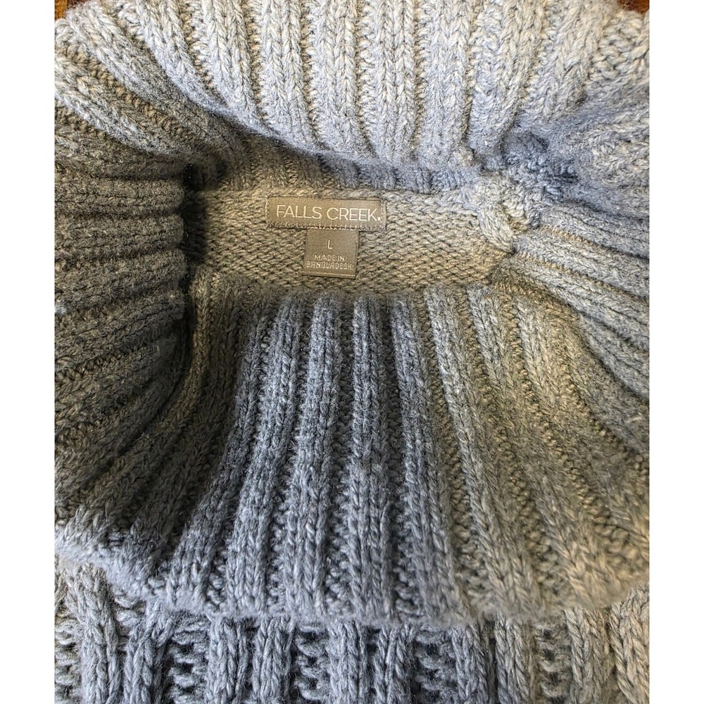 672 Falls Creek Womens Gray Cable Knit Turtleneck Sweater Size Lg Raglan Sleeve - Picture 2 of 4